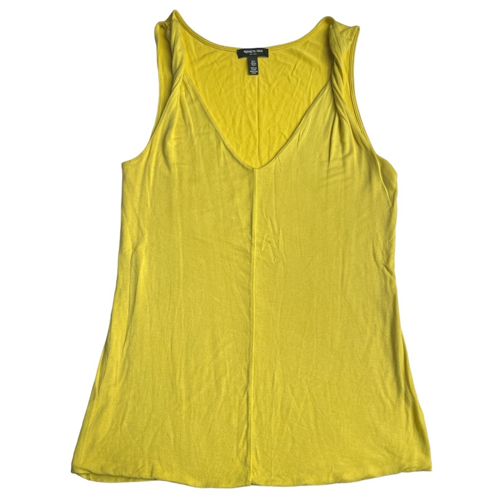 Kenneth Cole New York Yellow Twist Straps Stretch V-Neck Tee Plunge Neckline SM